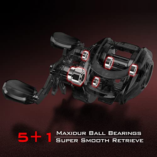 Graphite Frame Baitcasting Fishing Reel, 7.2:1 Gear Ratio, 17.6LB Carbon Fiber Drag E65400