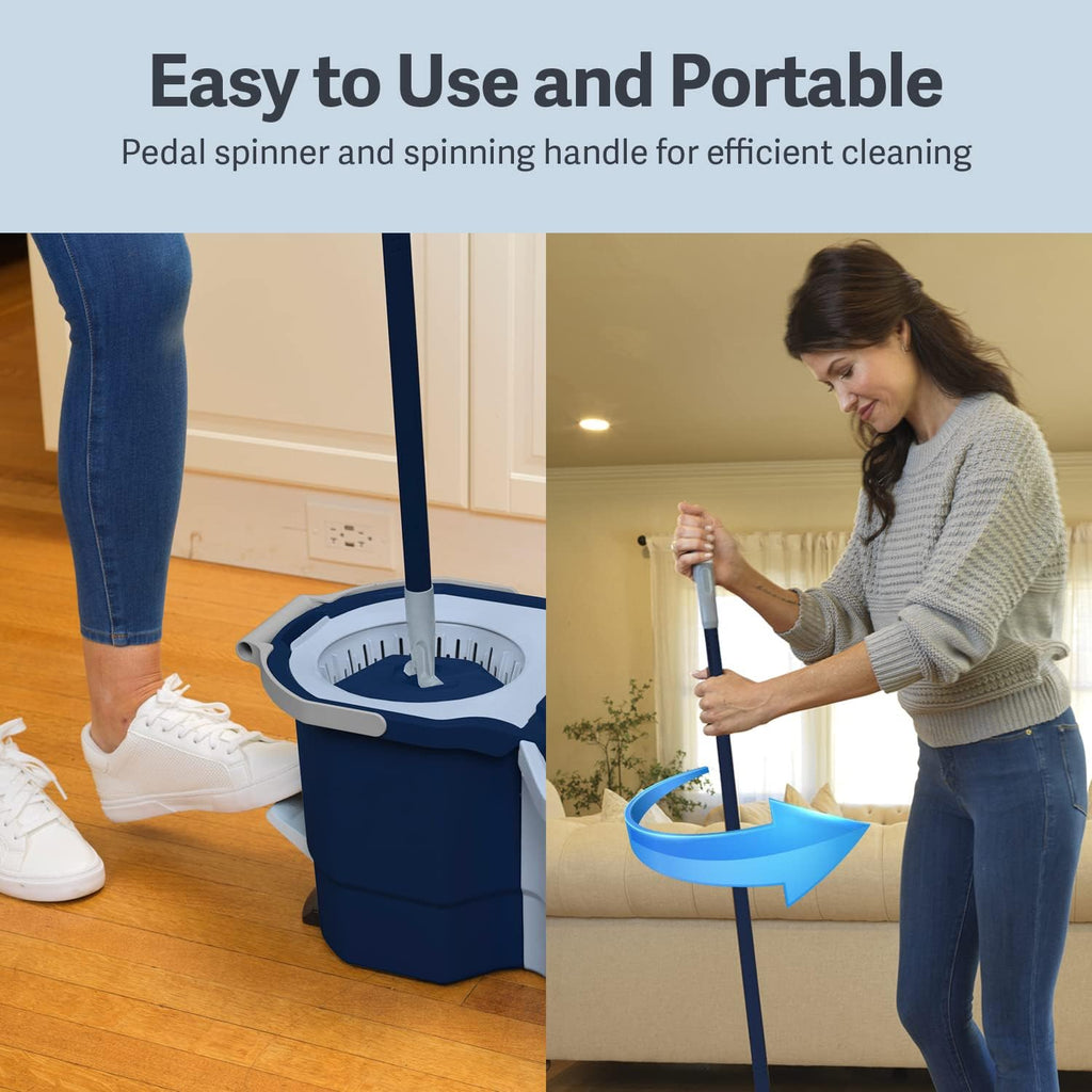 Blue/White Spin Mop and Mopping Bucket Set with Refill Z397
