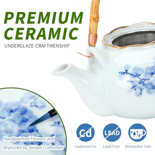 Blue and White Porcelain Tea Set with Teapot and Tea Cup Set for 4 V629145
