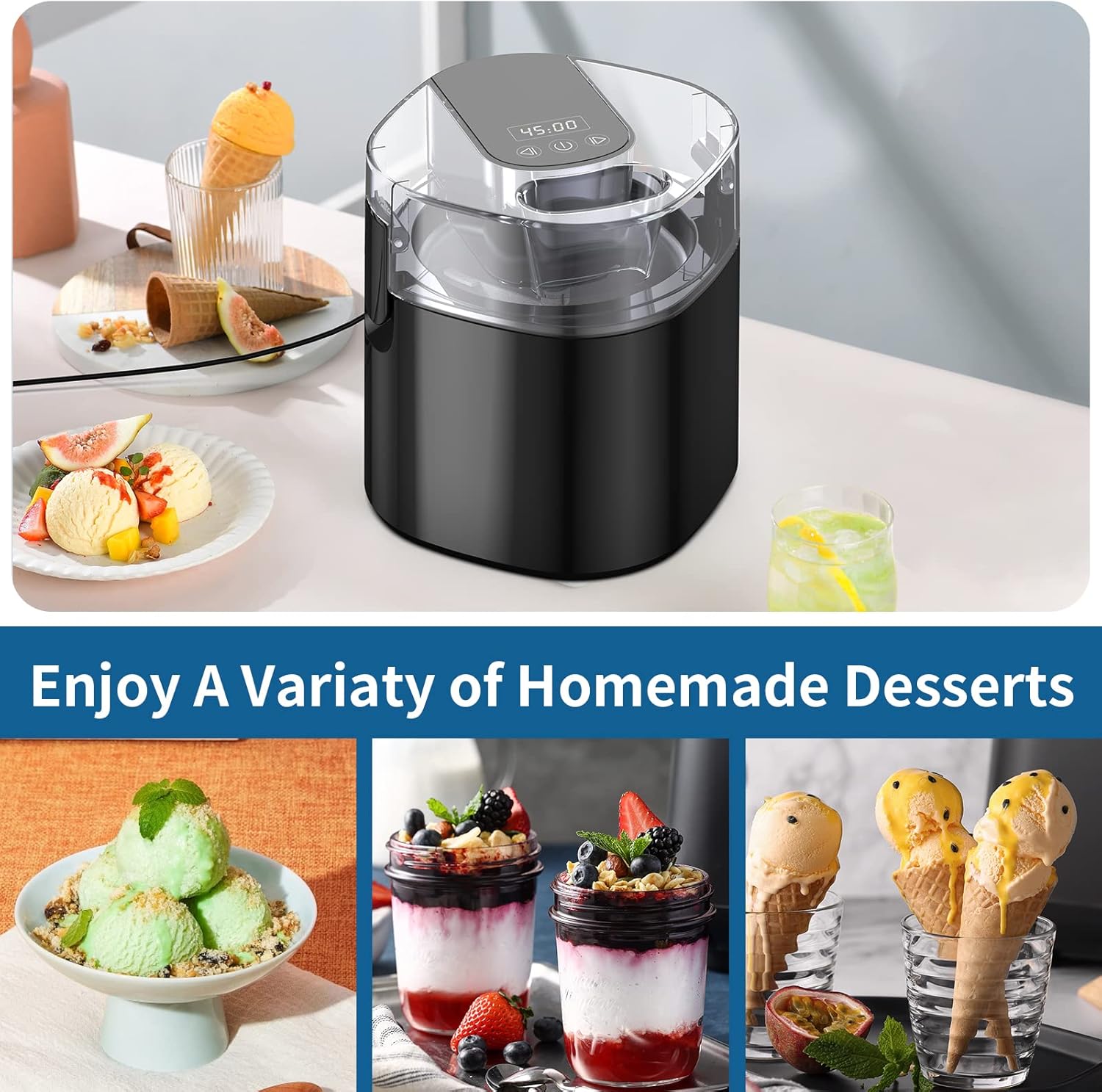 1.58 Quart Ice Cream Maker Machine with Double-Insulated Freezer Bowl P855695