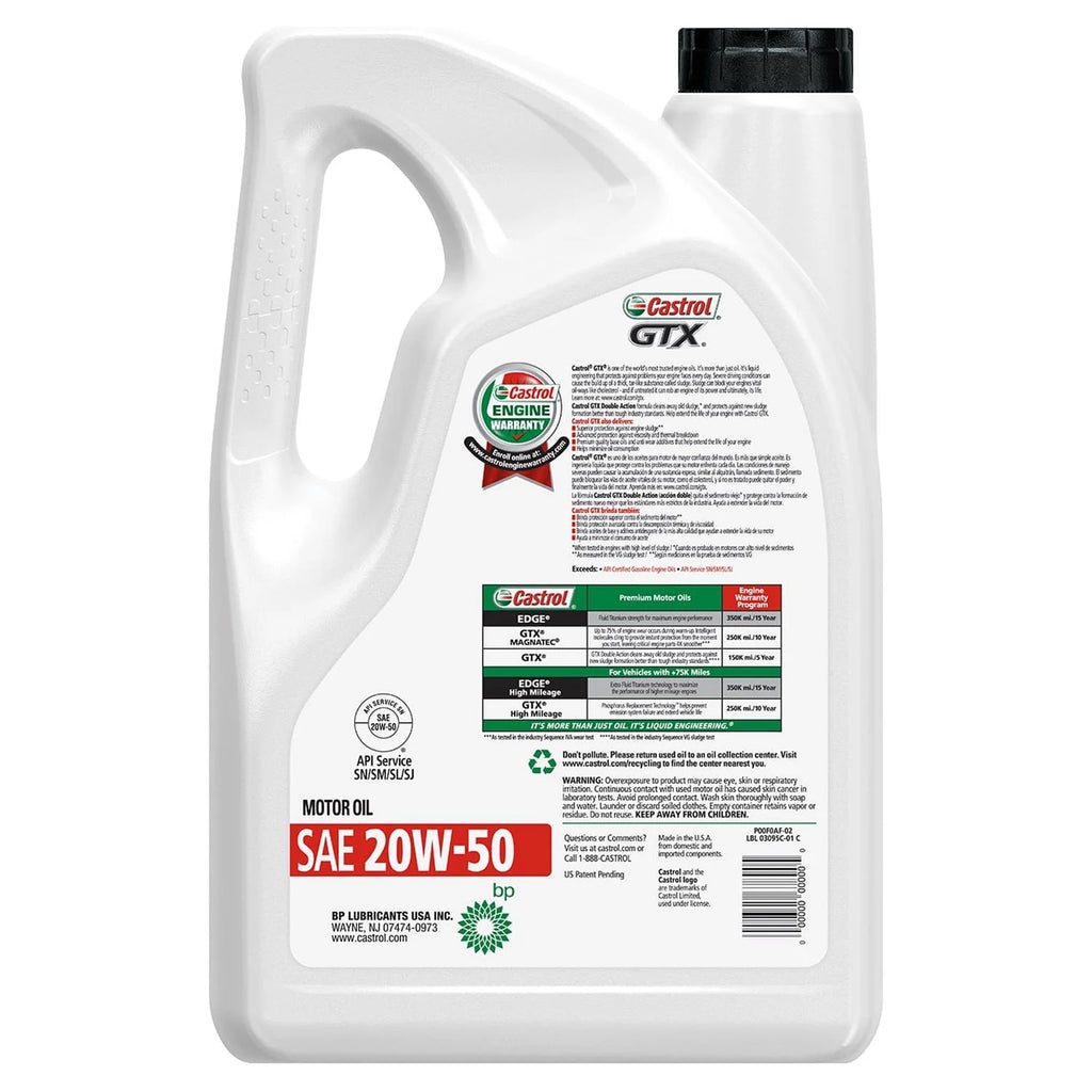 20W-50 Conventional Motor Oil, 5 Quarts Q97538
