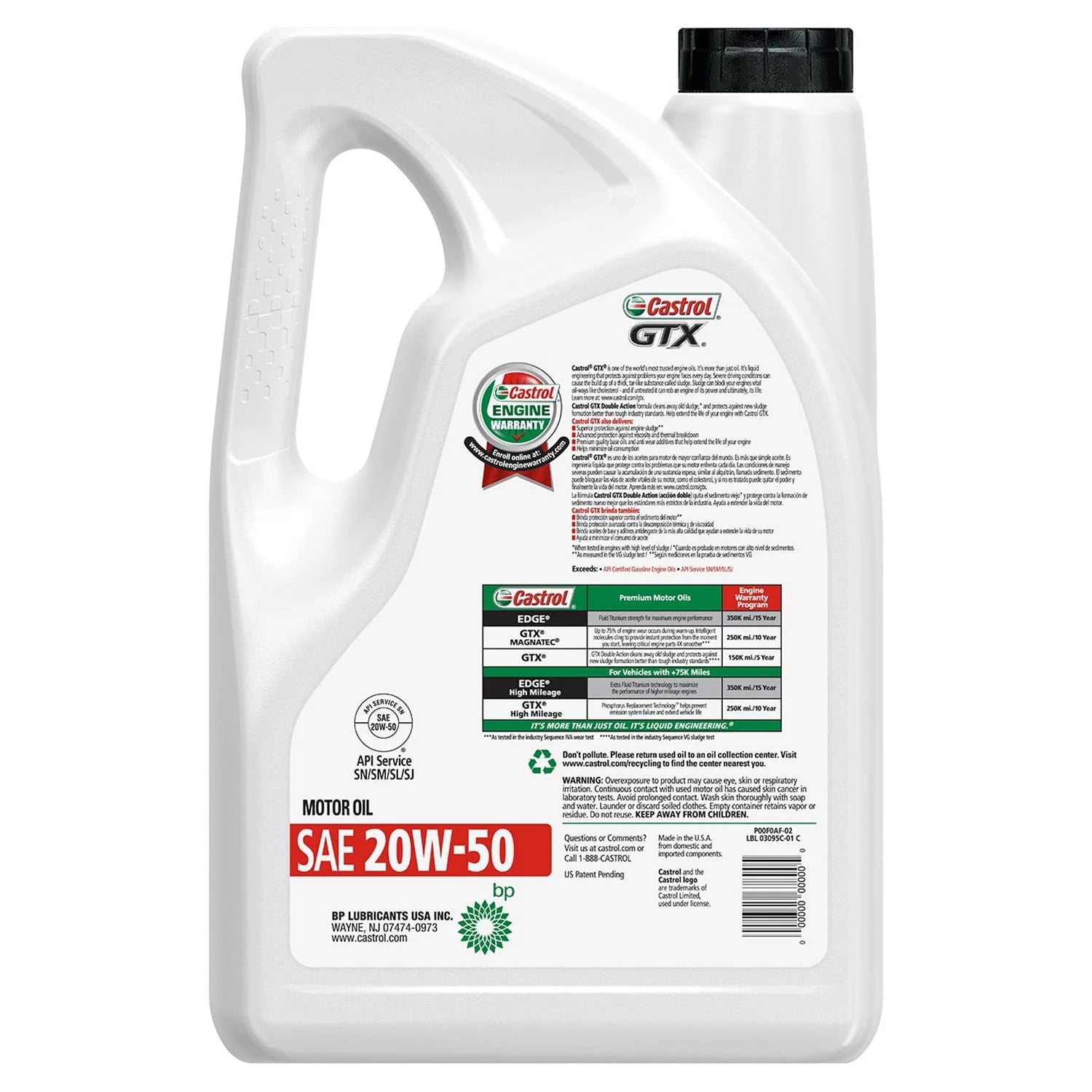 20W-50 Conventional Motor Oil, 5 Quarts Q97538