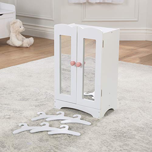 White Wooden Doll Armoire with 6 Hangers L654