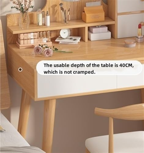 Natural Wood Vanity Desk with Lighted Mirror J344138