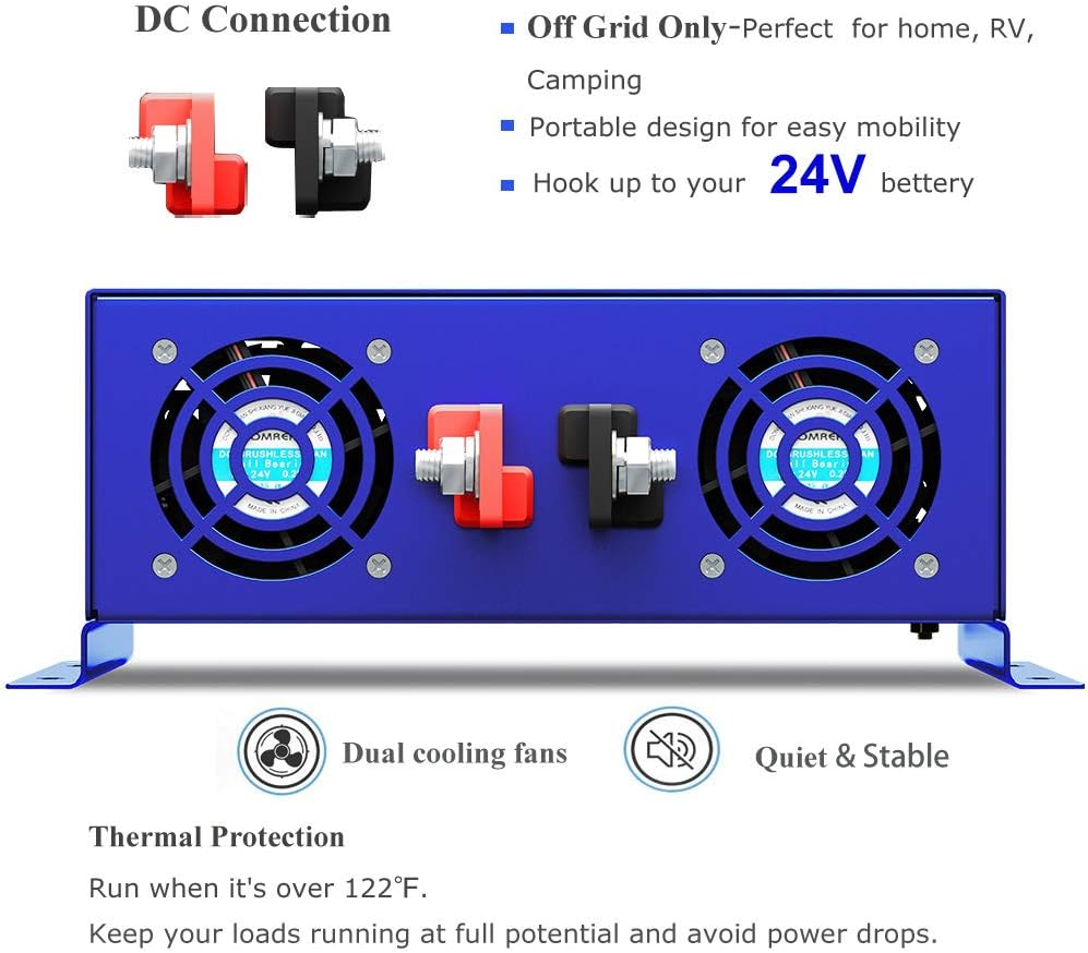 2500W Pure Sine Wave Inverter 24v to 110V 120V AC with Wireless Remote Switch Y709894