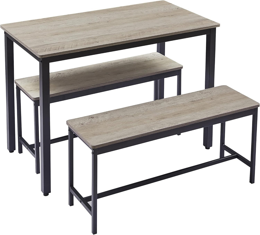 Gray and Black 3-Piece Dining Furniture Set with 2 Benches and Dining Table H349228