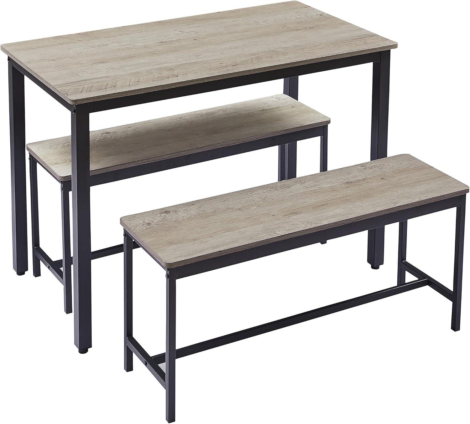 Gray and Black 3-Piece Dining Furniture Set with 2 Benches and Dining Table H349228