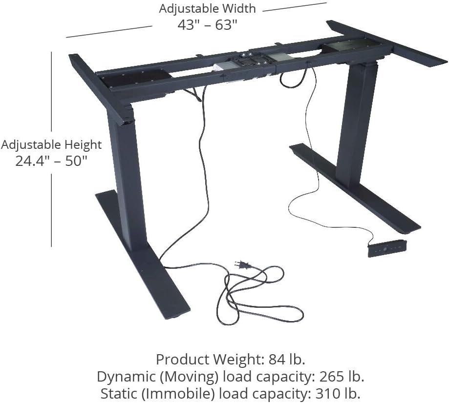 Dual Motor Electric Adjustable Height Standing Desk Frame 50" H 63" W E7084