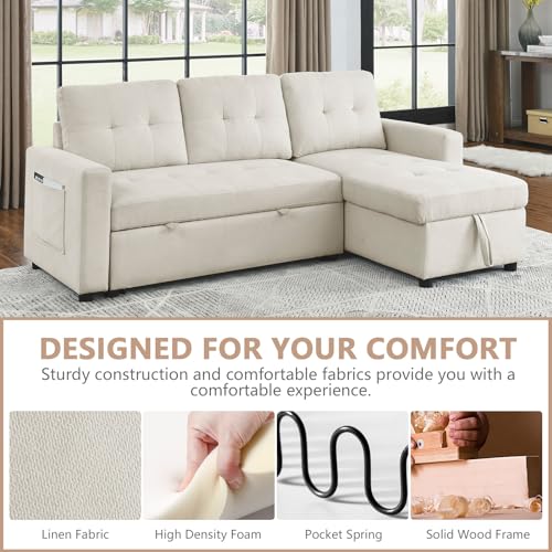 Light Gray Chenille Reversible Sleeper Sectional Sofa with Storage Chaise X115