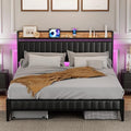 Black Queen Upholstered Platform Bed Frame with Storage Headboard T3462