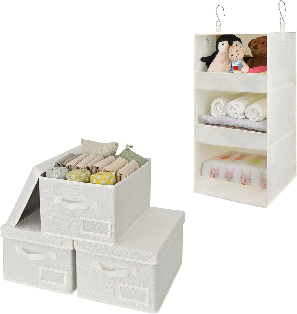 3-Pack Cloth Storage Bins & 1-Pack Hanging Closet Organizer K4457