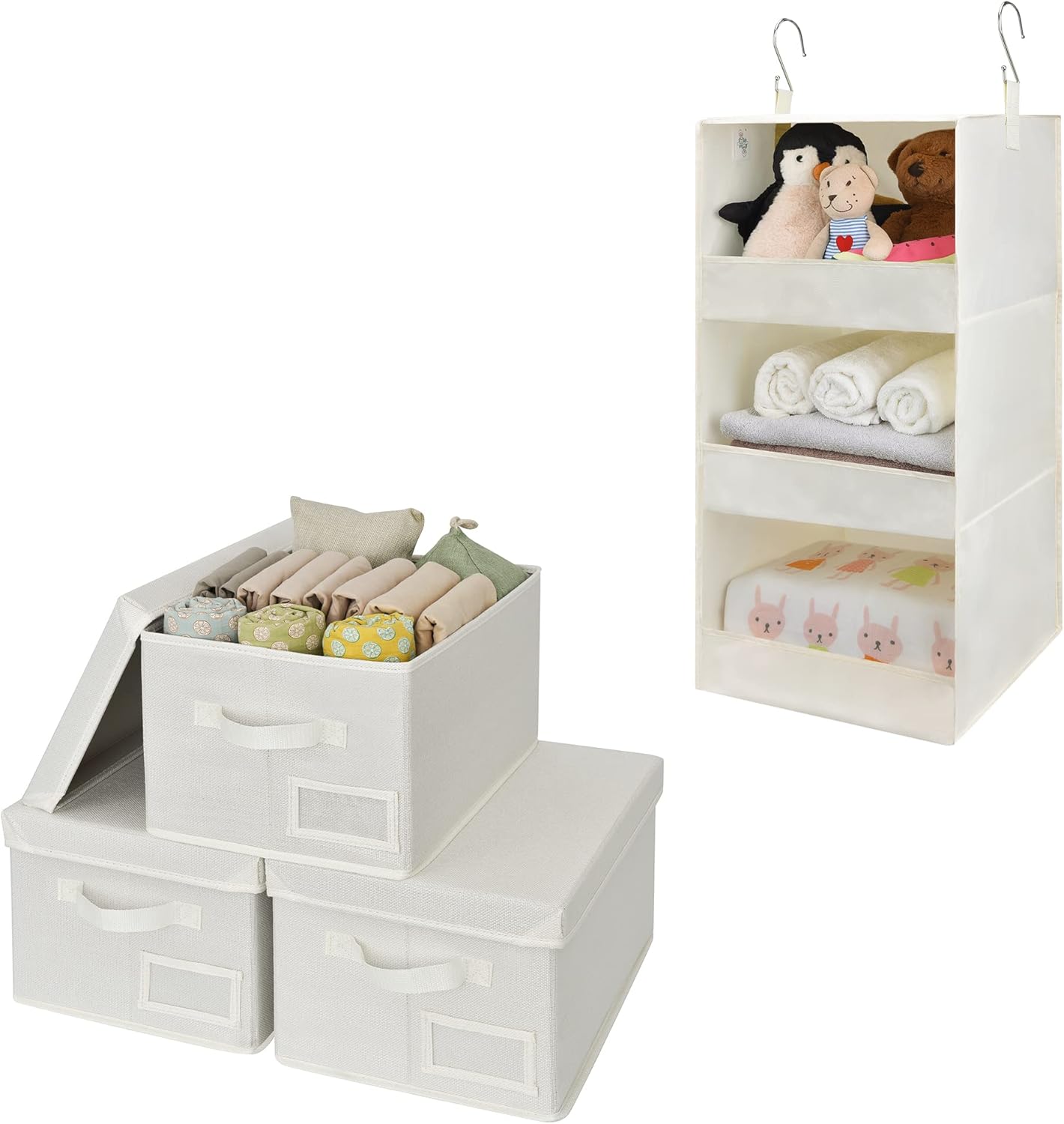 3-Pack Cloth Storage Bins & 1-Pack Hanging Closet Organizer K4457