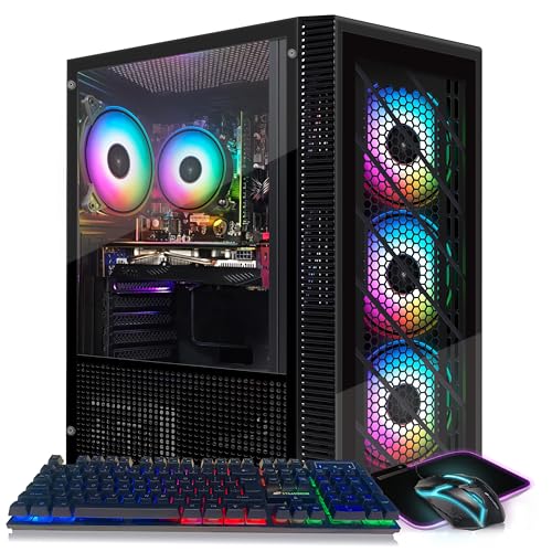 Gaming PC Desktop Computer, Intel Core I7 up to 3.9 GHz, Radeon RX 580 8G, 16G RAM, 512G SSD, WiFi, Bluetooth 5.0, RGB Fan x6, RGB BT Sound Bar, Windows 10 Home S9718
