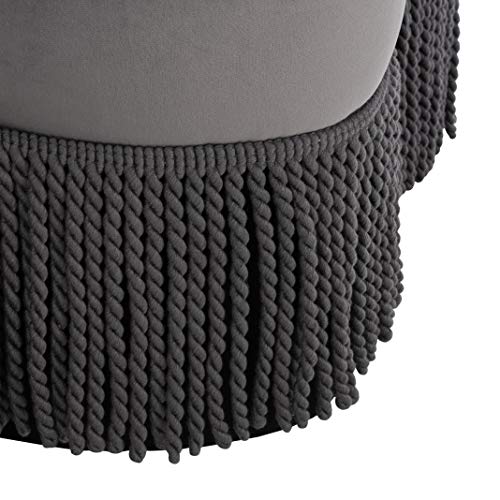 Dark Grey Velvet Flower Ottoman L409851