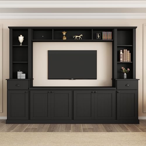Black TV Stand Set with Storage Cabinets, Drawers and Shelves Q299