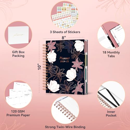 18 Month Weekly & Monthly Planner Spiral Bound Hard Cover with Stickers & Gift Box C579