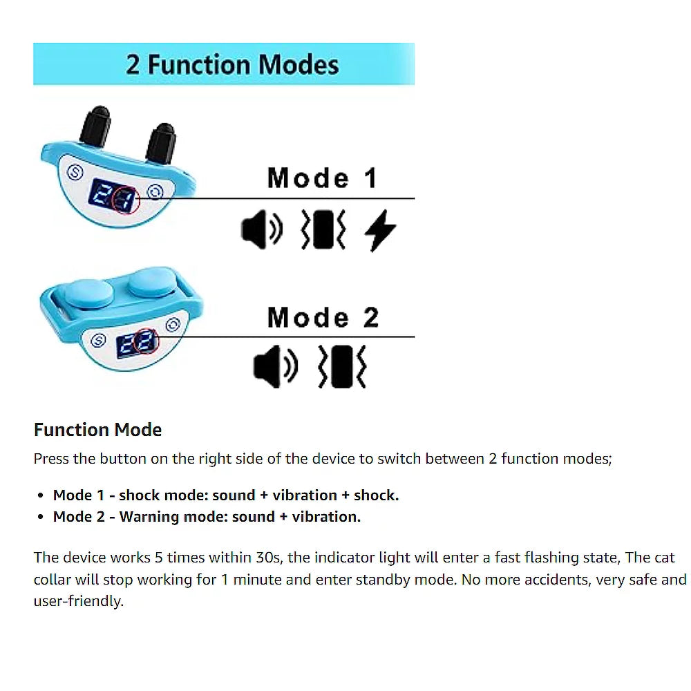 Cat Shock Collar with Sound Vibrate and Shock 3 Working Modes Waterproof Rechargeable Q5108
