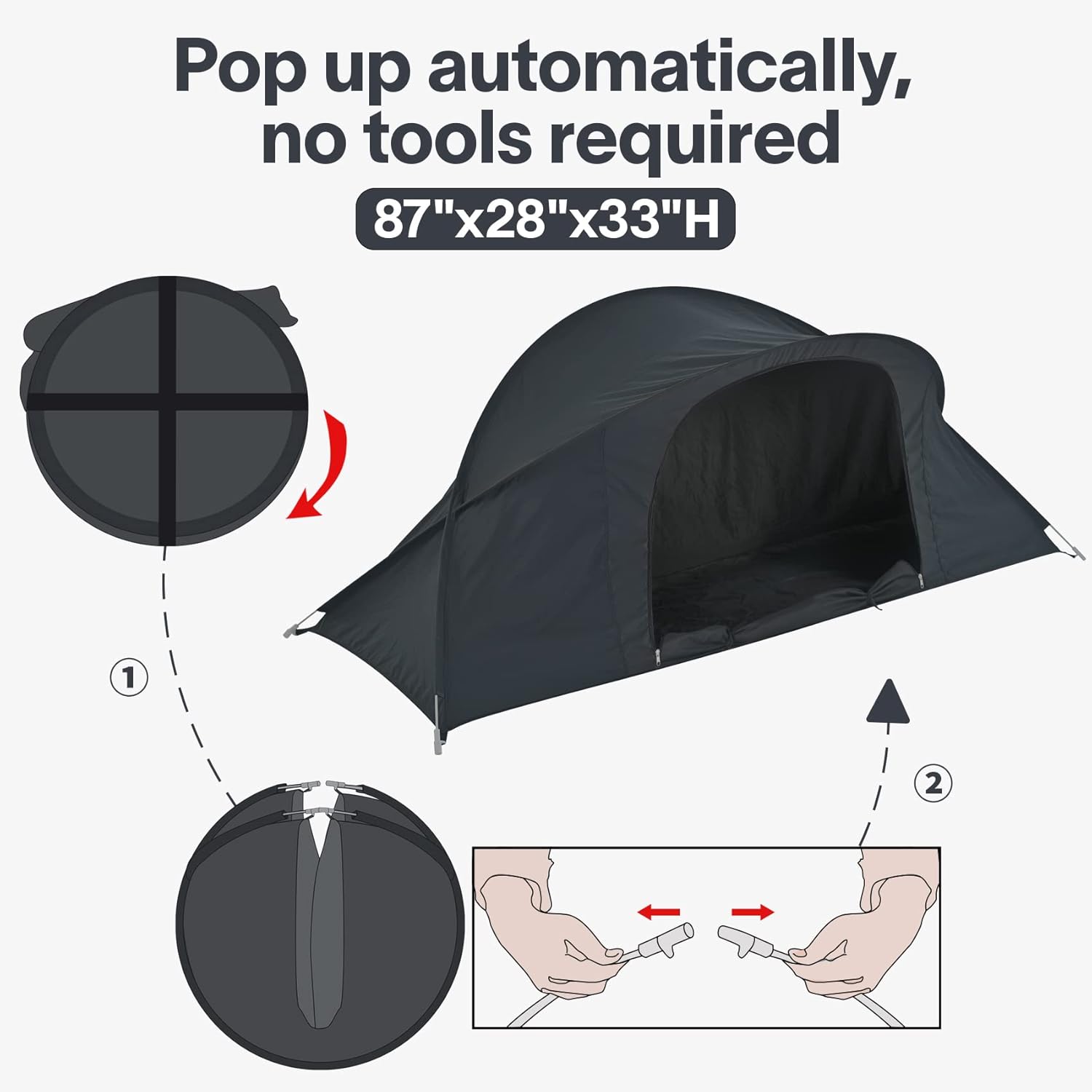 Grey Pop Up Portable One Person Bed Tents 75”x28”x31”H D86754