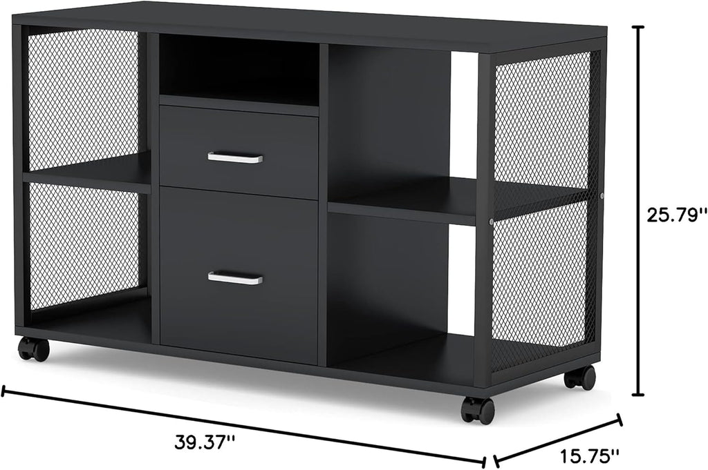 2 Drawer Wood File Cabinet with Open Storage Shelves P409