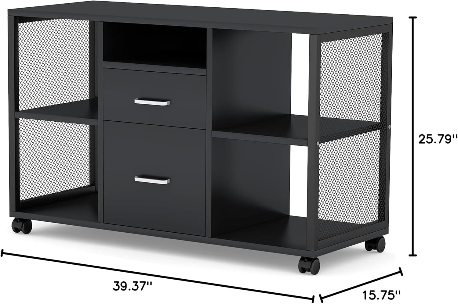 2 Drawer Wood File Cabinet with Open Storage Shelves P409