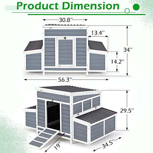 56" Large Wooden Chicken Coop with 6 Nesting Boxes R26789