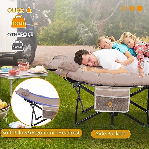 Grey Wide Folding Camping Cot with Pillow & Extra Thick Matress K99286