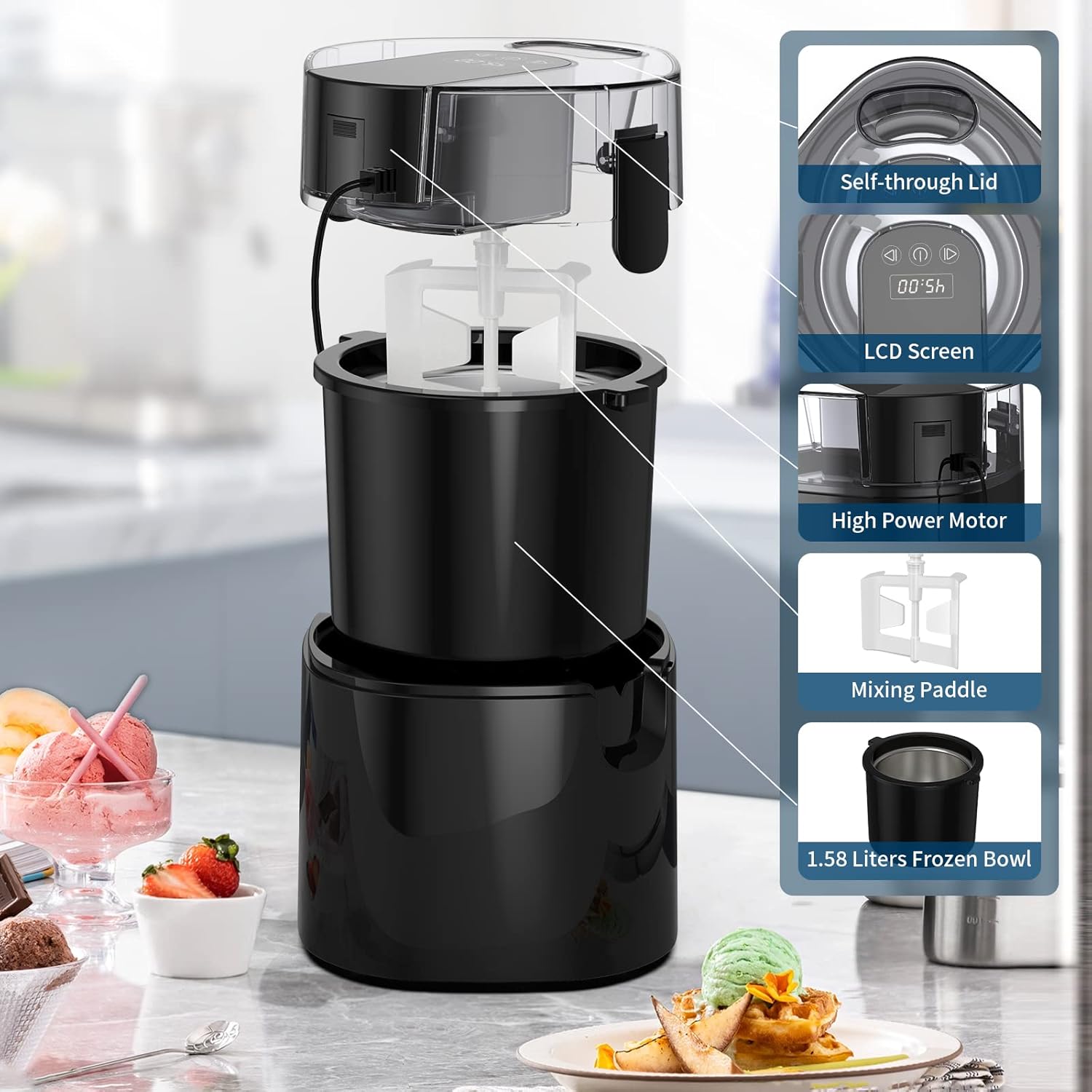 1.58 Quart Ice Cream Maker Machine with Double-Insulated Freezer Bowl P855695