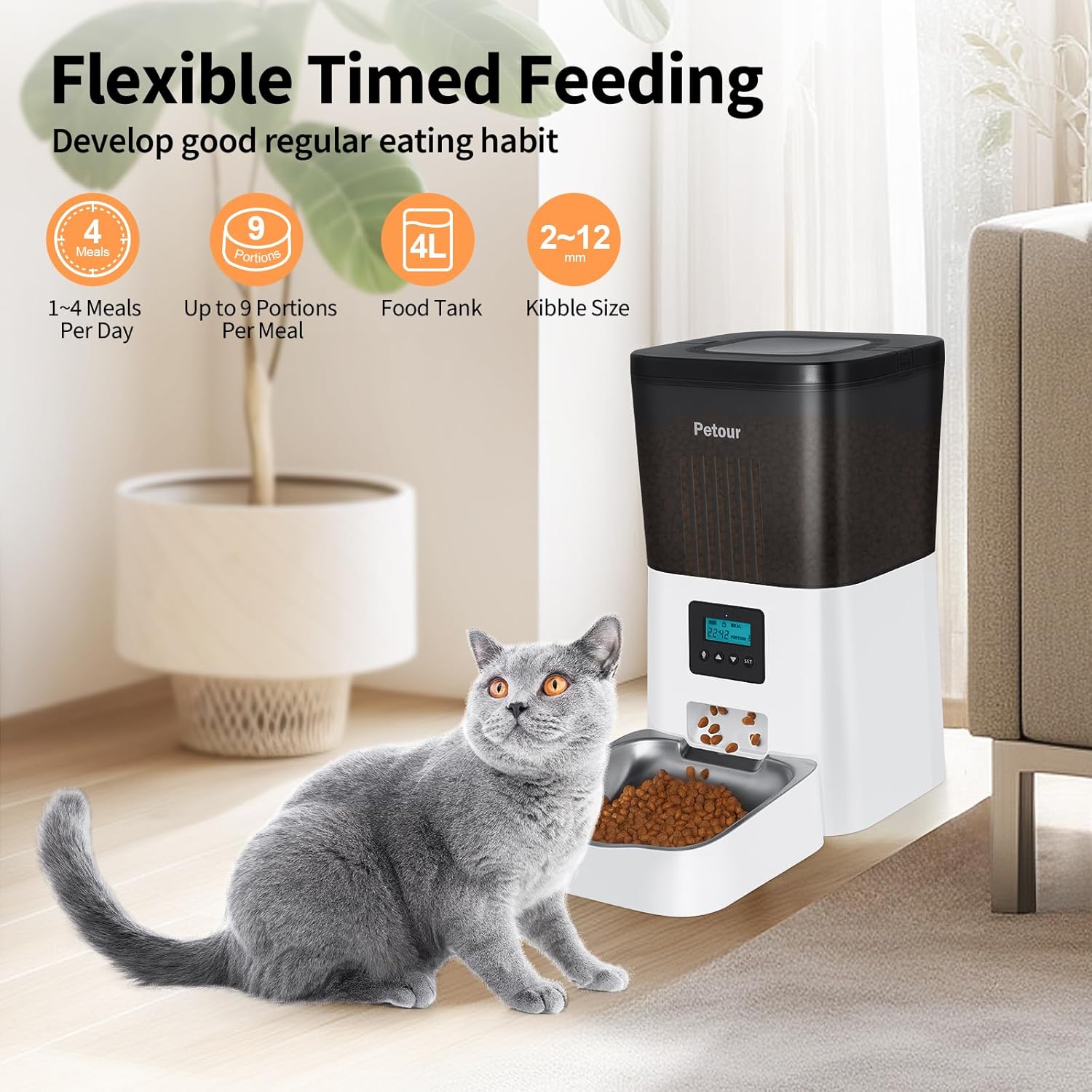 Automatic Cat Feeder with Stainless Steel Bowl B720827