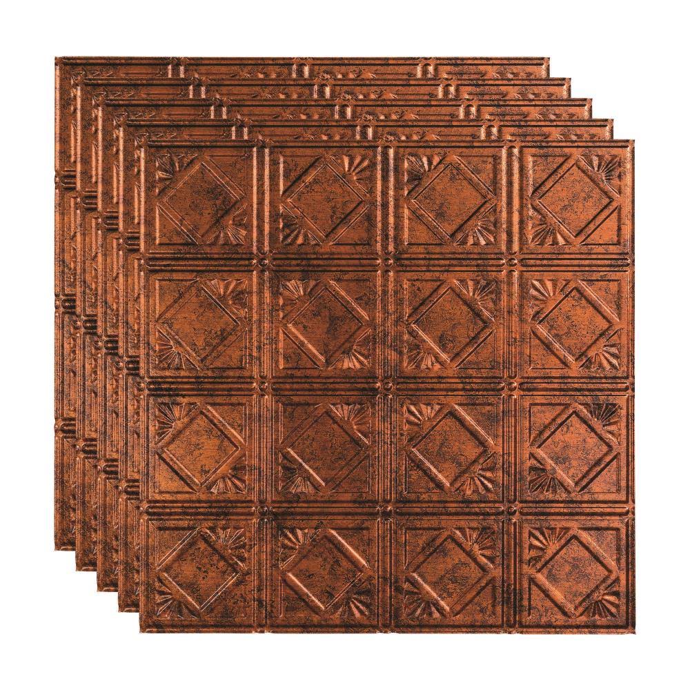 4 Decorative Vinyl 2ft x 2ft Lay in Ceiling Tile in Moonstone Copper (5 Pack) P793966