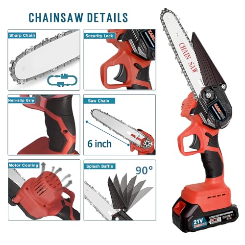6 Inch Cordless Mini Chainsaw with 2 2.0Ah Battery and 2 Chains P40602