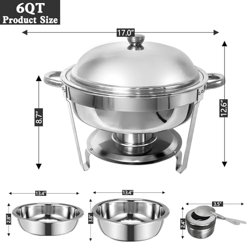 6 QT Round Stainless Steel Chafing Dish Buffet Set (2 Pack) S34447