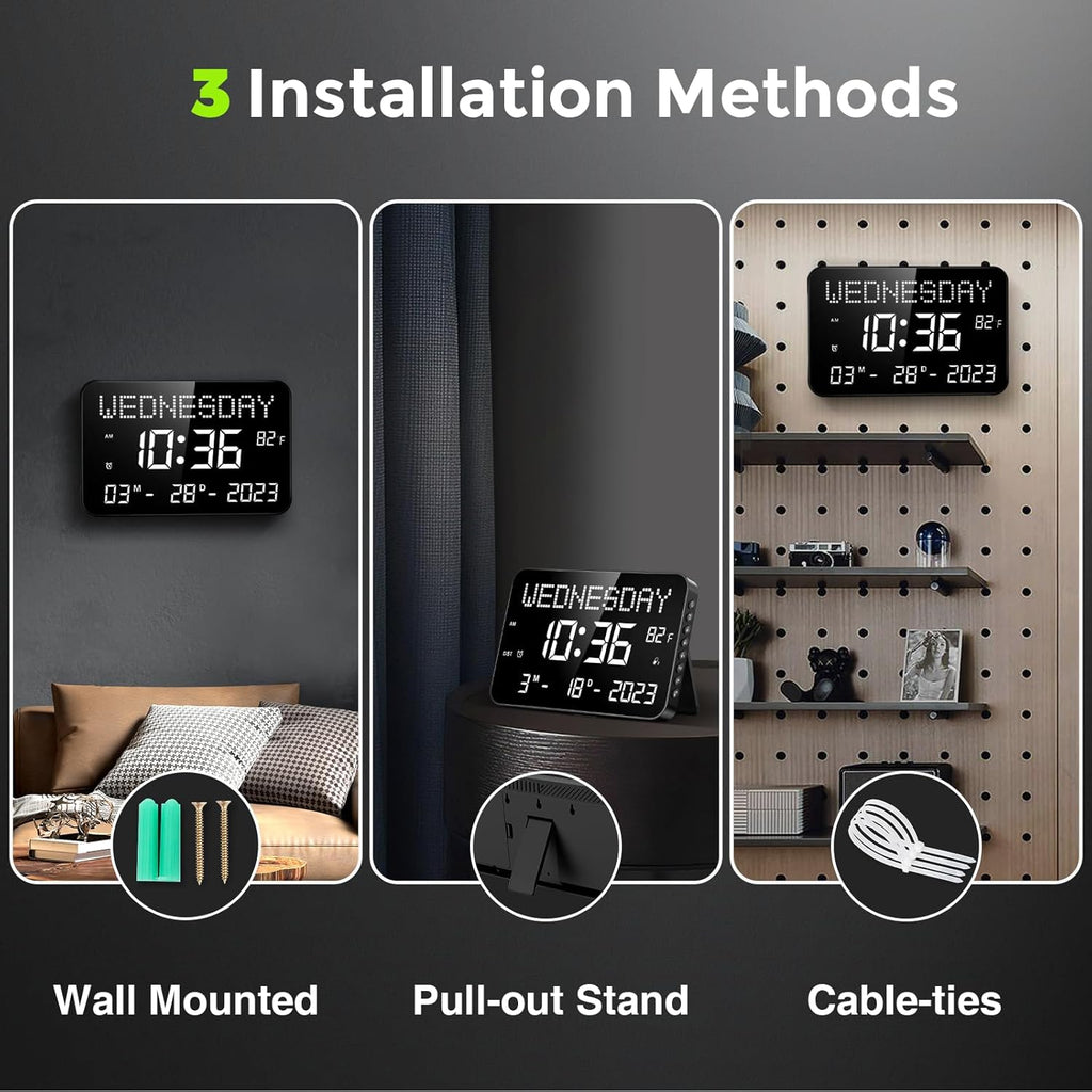 11.2" Large LED Digital Wall Clock with Remote Control, 4 Alarms, Adjustable Dimmer G411