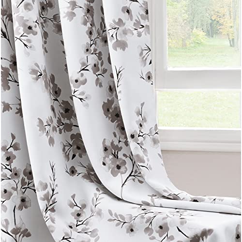 Taupe Floral Blackout Curtains, 52 X 84 Inches, 2 Panels S84900