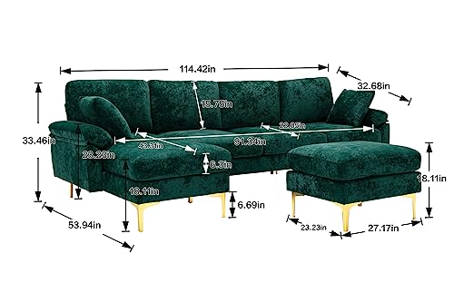 Purple 114 Inch Fabric Upholstered Modular Sectional Sofa with Chaise Lounge Ottoman and 2 Pillows X1947