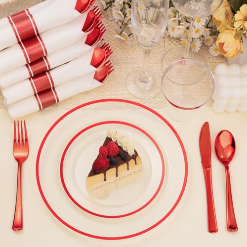 350PCS Clear and Black Disposable Plates Set with Plastic Cups and Pre-Rolled Napkins B212546