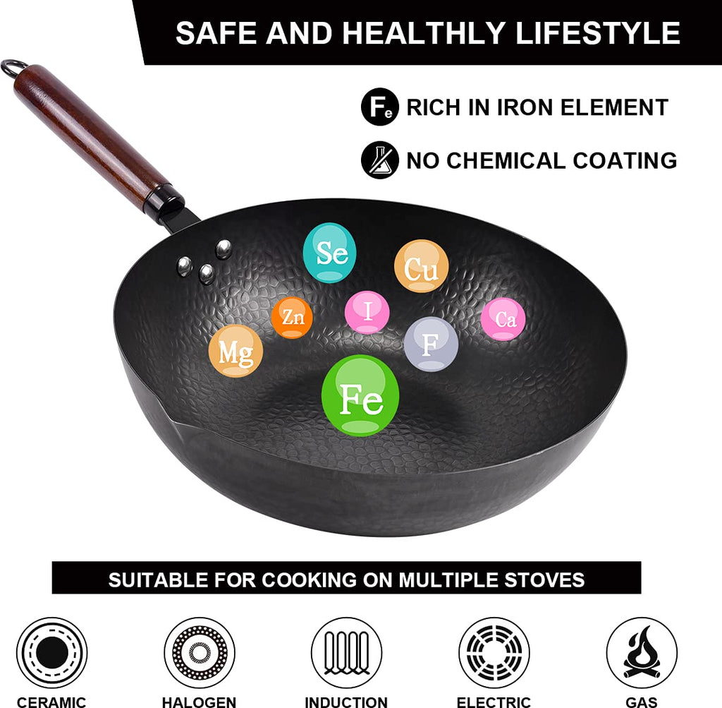 11Pcs Carbon Steel Wok with Lid M34120