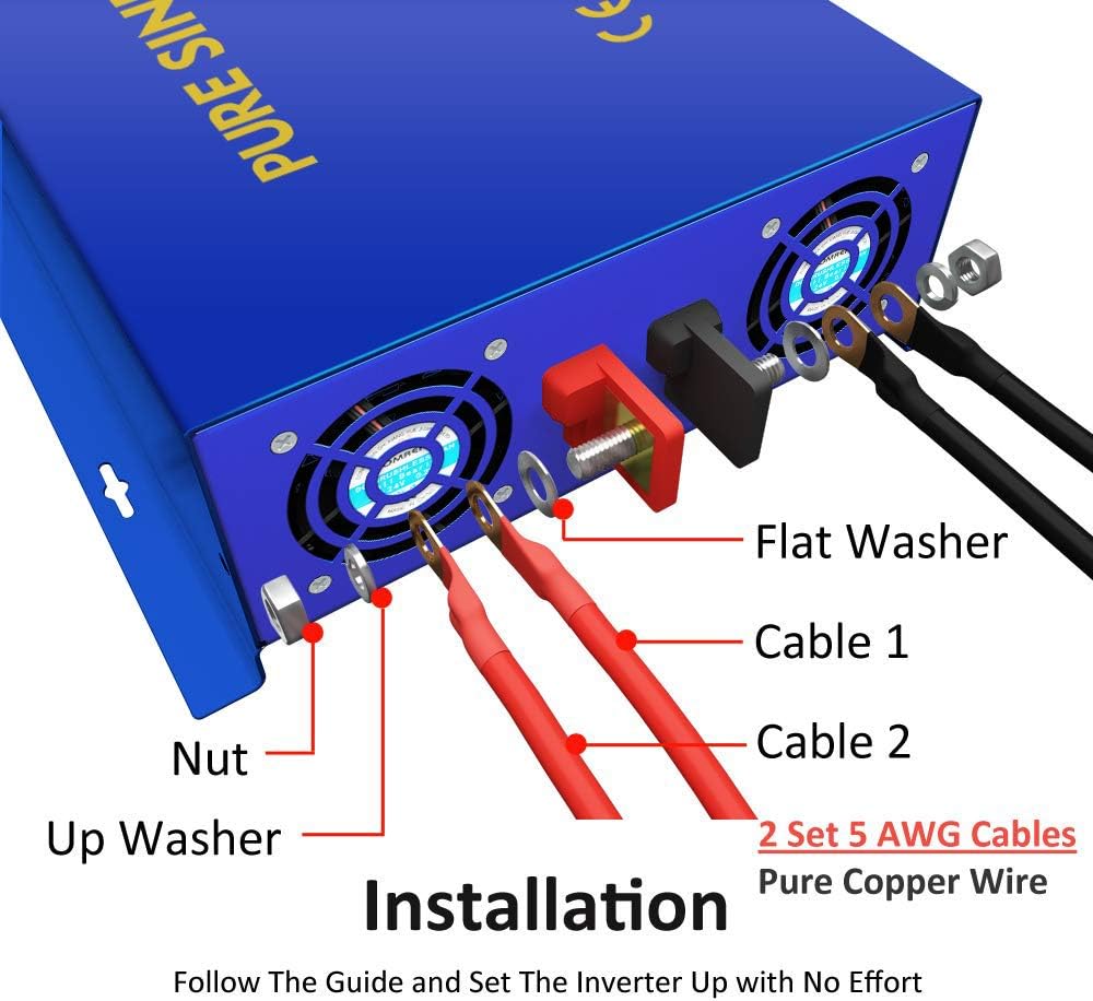 2500W Pure Sine Wave Inverter 24v to 110V 120V AC with Wireless Remote Switch Y709894
