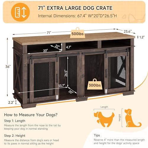 Brown Wooden Dog Crate with 3 Storages and Removable Divider E890