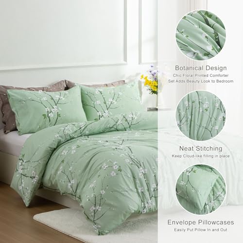 Queen Fluffy Soft Microfiber Floral Comforter Set with 2 Pillowcases D3769