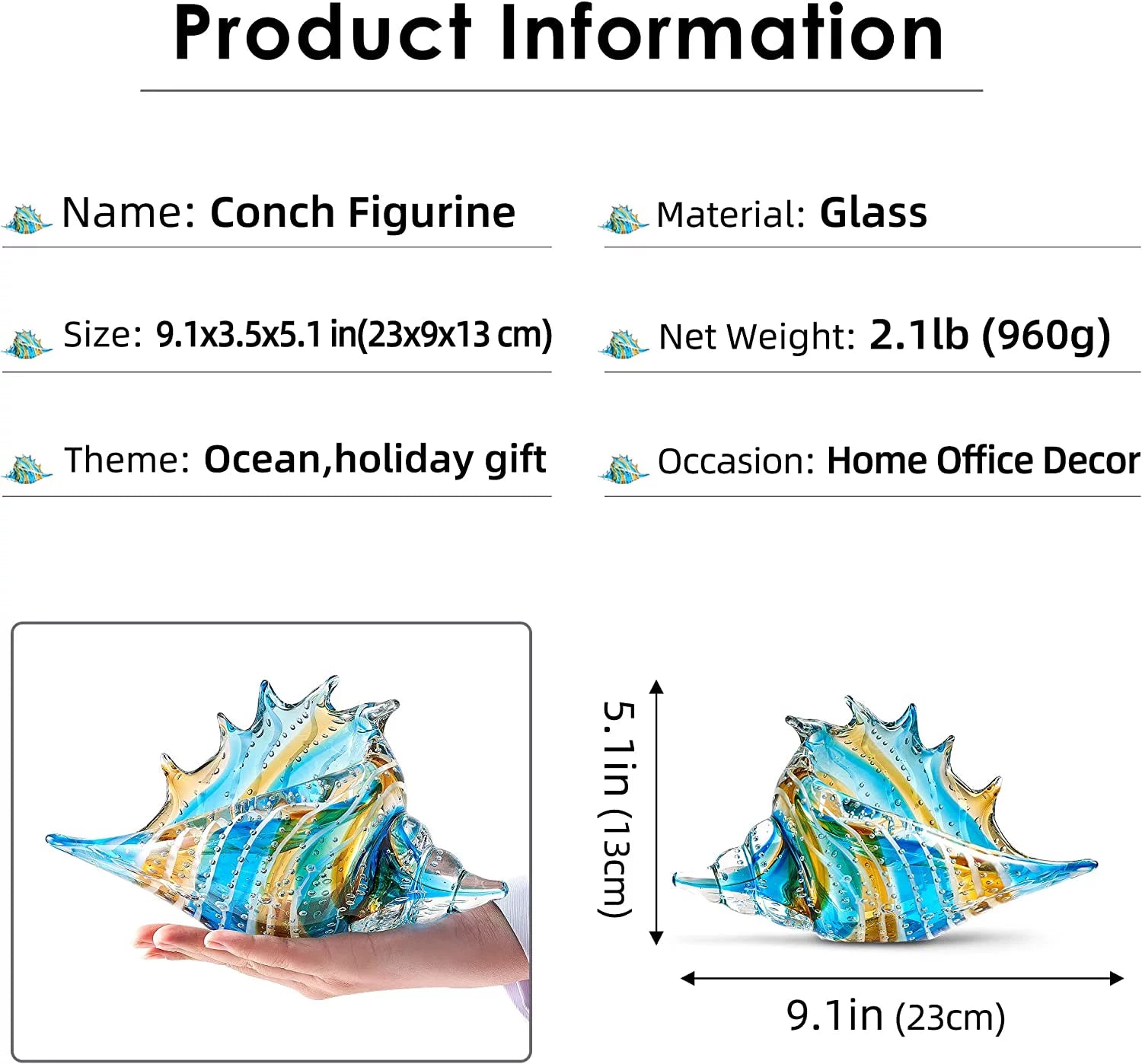 Hand Blown Glass Conch Figurines V40078