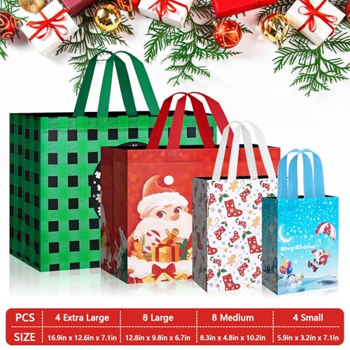 24 Pack Assorted Sizes Non-Woven Christmas Gift Bags with Handle O19789