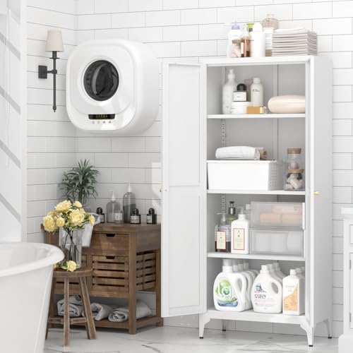 White Metal Tall Kitchen Pantry Cabinet with Doors and Adjustable Shelves V5515