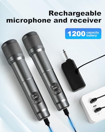 Dual Handheld Dynamic Wireless Microphone with Rechargeable Receiver E67333
