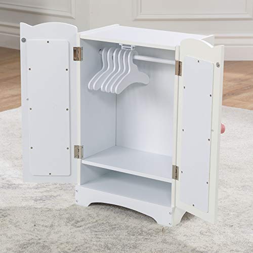 White Wooden Doll Armoire with 6 Hangers L654