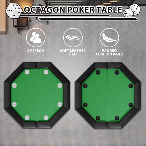 Octagon Poker Table with Metal Legs and 8 Cup Holders A186986