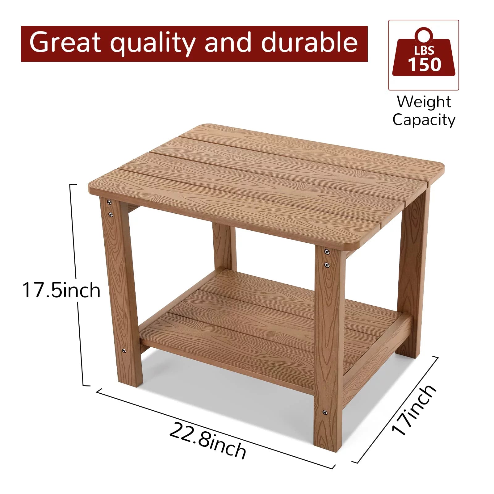 22.8" 2-Tier Oversized Rectangle Teak Side Table E4508