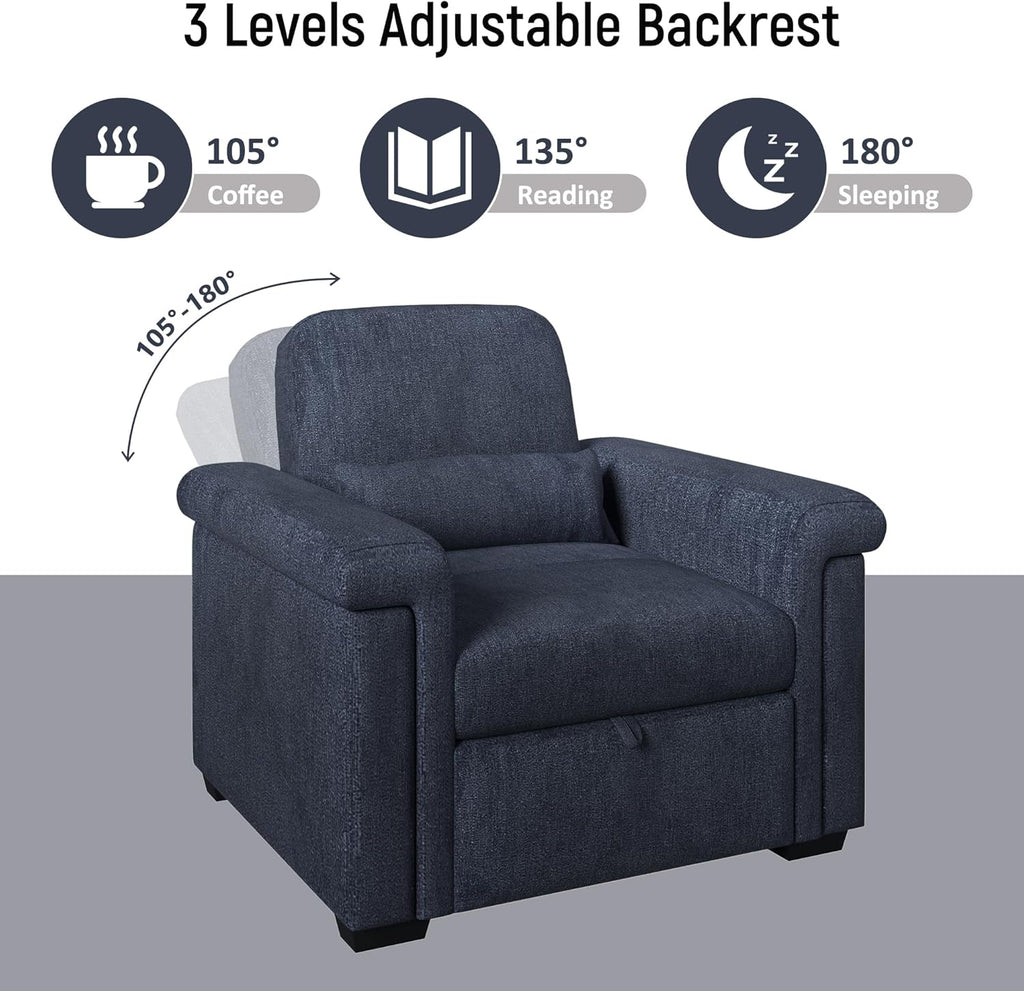 Dark Blue Convertible Sleeper Chair Sofa Bed with Pillow C605