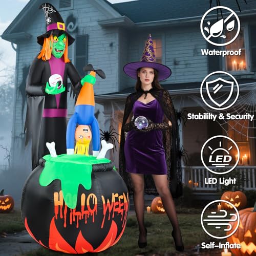 8ft Halloween Inflatable Witch Yard Decor with Built-in LED Lights Z866158
