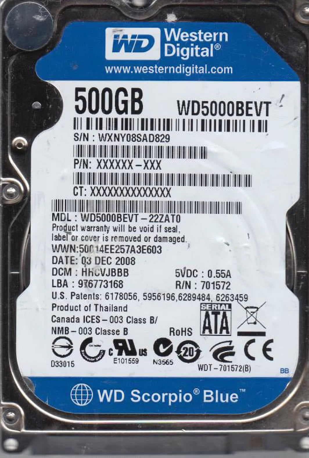 500GB SATA 2.5 Hard Drive T701