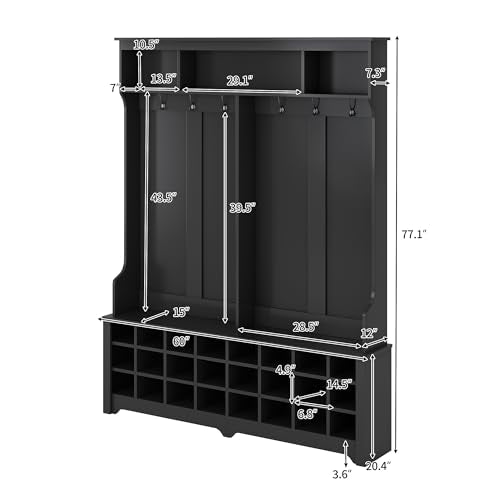White Wood Hallway Organizer with 3 Shelves, 2 Drawers, Bench, Shoe Rack S78267